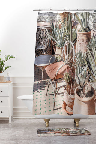 Henrike Schenk - Travel Photography Tropical Rooftop In Marrakech Cactus Plants Boho Shower Curtain And Mat