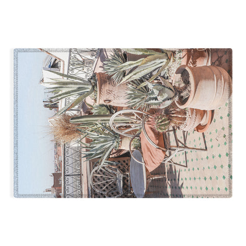 Henrike Schenk - Travel Photography Tropical Rooftop In Marrakech Cactus Plants Boho Outdoor Rug