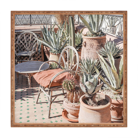 Henrike Schenk - Travel Photography Tropical Rooftop In Marrakech Cactus Plants Boho Square Tray