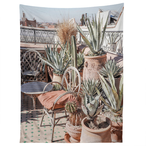 Henrike Schenk - Travel Photography Tropical Rooftop In Marrakech Cactus Plants Boho Tapestry