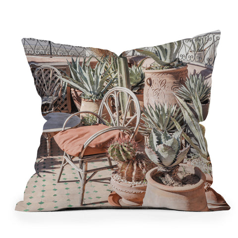 Henrike Schenk - Travel Photography Tropical Rooftop In Marrakech Cactus Plants Boho Outdoor Throw Pillow