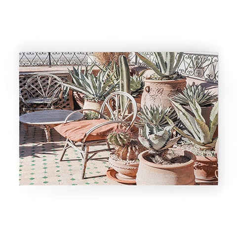 Henrike Schenk - Travel Photography Tropical Rooftop In Marrakech Cactus Plants Boho Welcome Mat