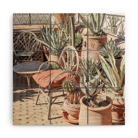 Henrike Schenk - Travel Photography Tropical Rooftop In Marrakech Cactus Plants Boho Wood Wall Mural