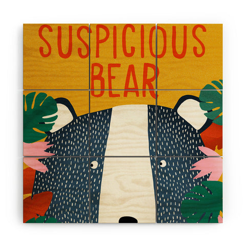 heycoco Suspicious bear Wood Wall Mural