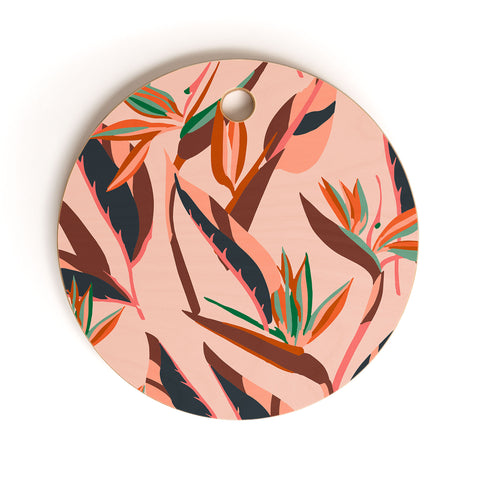 Holli Zollinger ANTHOLOGY OF PATTERN ELLE BIRD OF PARADISE PINK Cutting Board Round