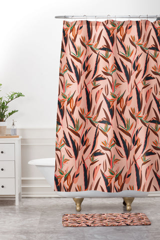 Holli Zollinger ANTHOLOGY OF PATTERN ELLE BIRD OF PARADISE PINK Shower Curtain And Mat