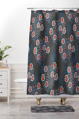 Holli Zollinger Boho Dark Floral Shower Curtain And Mat