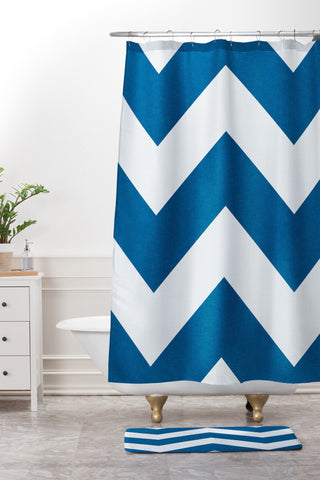 Holli Zollinger Denim Chevron Shower Curtain And Mat