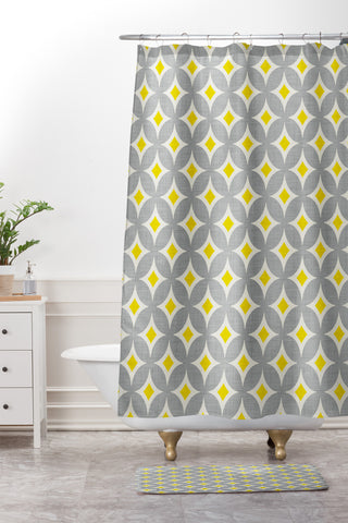 Holli Zollinger Diamond Circles Yellow Shower Curtain And Mat