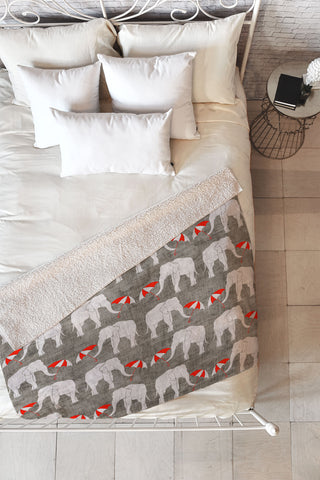 Holli Zollinger Elephant And Umbrella Fleece Throw Blanket