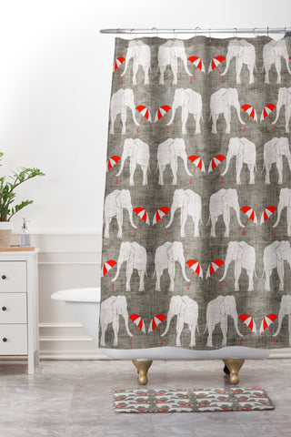 Holli Zollinger Elephant And Umbrella Shower Curtain And Mat
