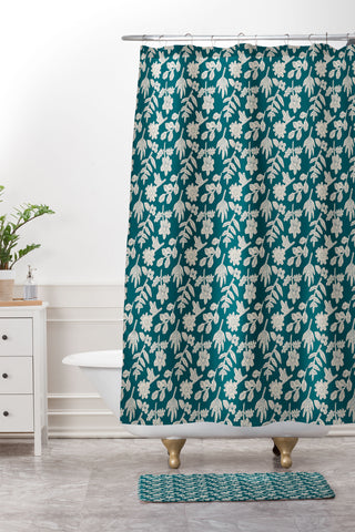Holli Zollinger ESLE TEAL LINEN Shower Curtain And Mat