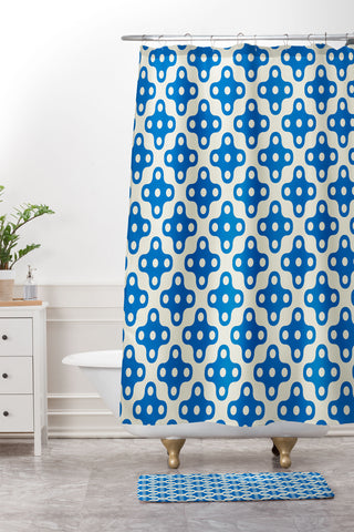 Holli Zollinger Four Dot Blue Shower Curtain And Mat
