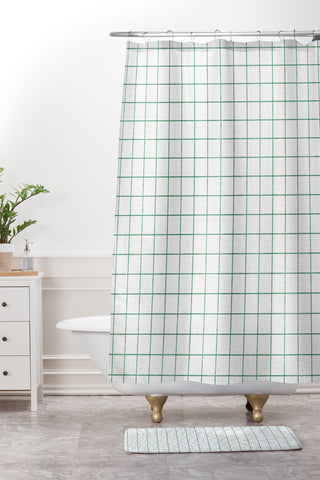 Holli Zollinger FRENCH LINEN GRID EMERALD Shower Curtain And Mat