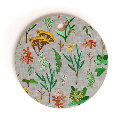 Holli Zollinger HERBAL STUDY LINEN Cutting Board Round