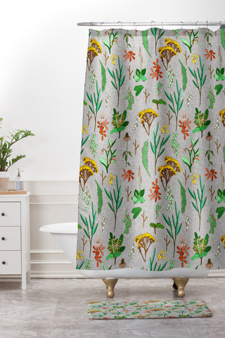 Holli Zollinger HERBAL STUDY LINEN Shower Curtain And Mat