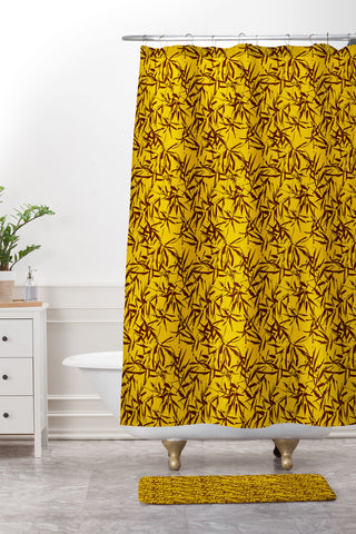 Holli Zollinger JUNGLIA PALM GOLD Shower Curtain And Mat
