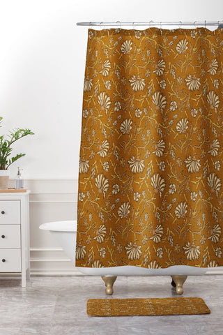 Holli Zollinger KALAMI FLORAL MUSTARD Shower Curtain And Mat