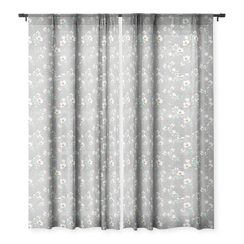 Holli Zollinger LINEN FLORAL MINT Sheer Window Curtain