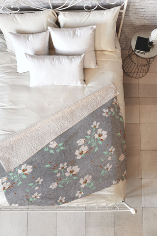 Holli Zollinger LINEN FLORAL MINT Fleece Throw Blanket