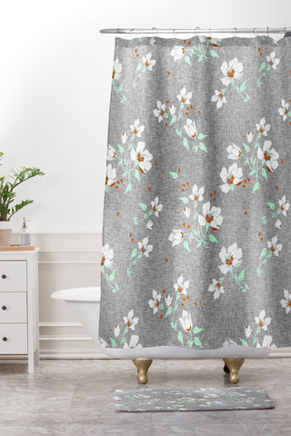 Holli Zollinger LINEN FLORAL MINT Shower Curtain And Mat