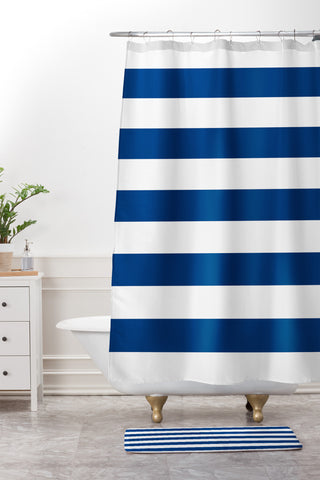 Holli Zollinger Navy Stripe Shower Curtain And Mat