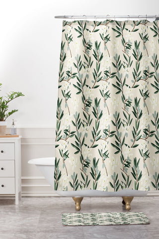 Holli Zollinger OLIVE BLOOM Shower Curtain And Mat