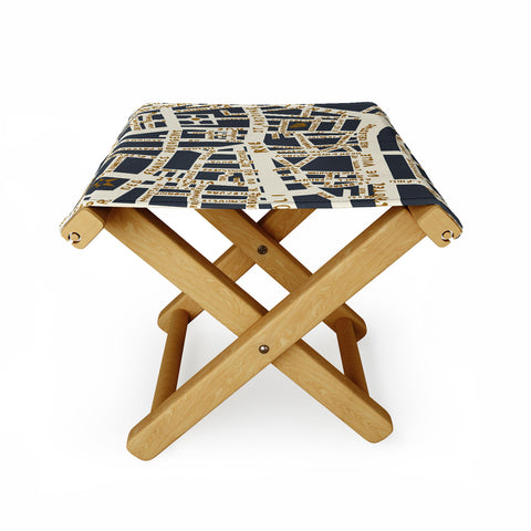 Holli Zollinger PARIS MAP GREY GOLD Folding Stool