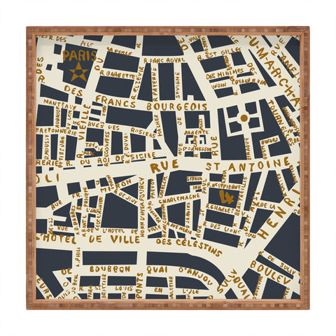 Holli Zollinger PARIS MAP GREY GOLD Square Tray