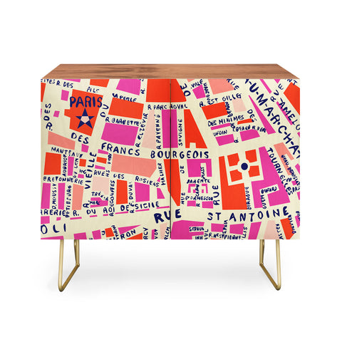 Holli Zollinger Paris Map Pink Credenza