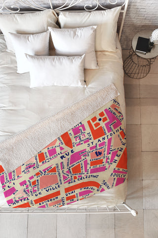 Holli Zollinger Paris Map Pink Fleece Throw Blanket