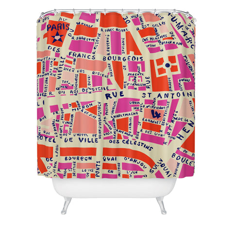 Holli Zollinger Paris Map Pink Shower Curtain
