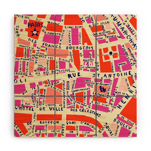 Holli Zollinger Paris Map Pink Wood Wall Mural