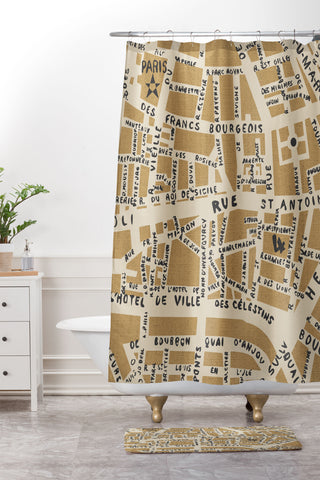 Holli Zollinger PARIS MAP RUSTIC Shower Curtain And Mat