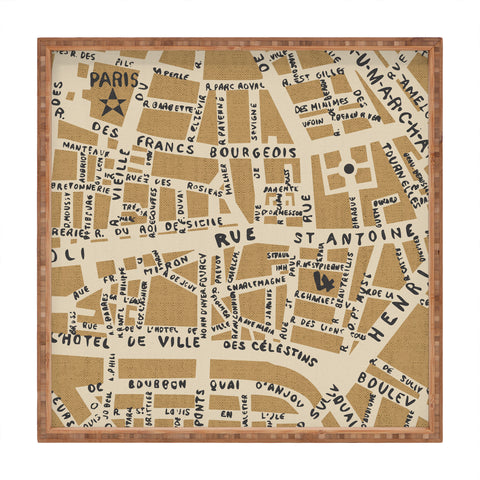 Holli Zollinger PARIS MAP RUSTIC Square Tray