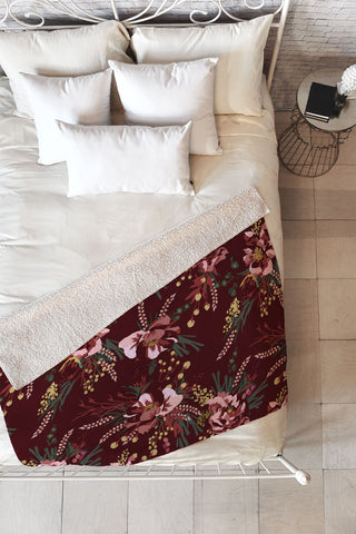 Holli Zollinger POPPY WILD BURGUNDY Fleece Throw Blanket