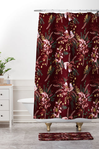 Holli Zollinger POPPY WILD BURGUNDY Shower Curtain And Mat
