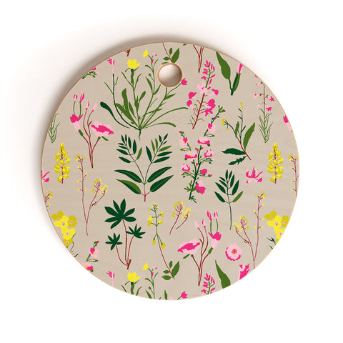 Holli Zollinger WILDFLOWER STUDY NEUTRAL Cutting Board Round