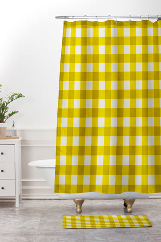 Holli Zollinger Yellow Gingham Shower Curtain And Mat