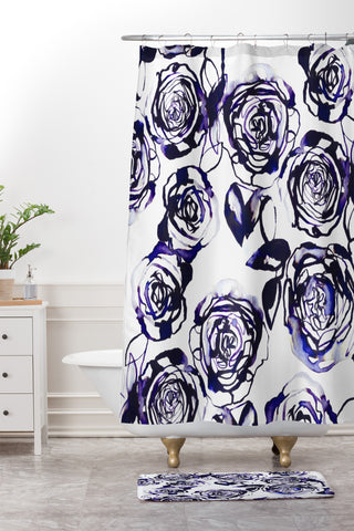 Holly Sharpe Inky Roses Shower Curtain And Mat
