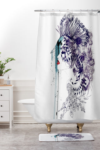 Holly Sharpe Peacock Girl II Shower Curtain And Mat