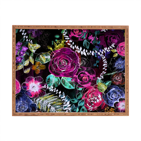 Holly Sharpe Rose Garden at Night Rectangular Tray