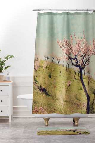Ingrid Beddoes Almond Blossom Hill Shower Curtain And Mat