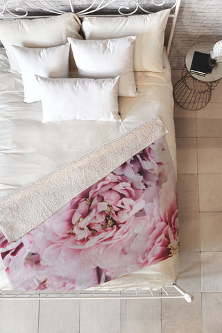 Ingrid Beddoes Blushing Pink Peonies Fleece Throw Blanket