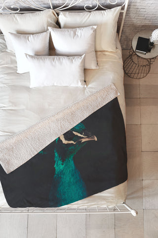 Ingrid Beddoes Peacock and Proud Fleece Throw Blanket