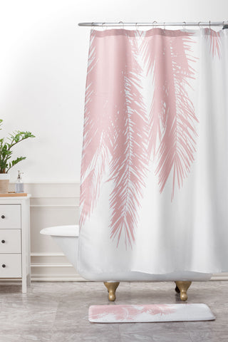 Ingrid Beddoes Pink chiffon palm Shower Curtain And Mat