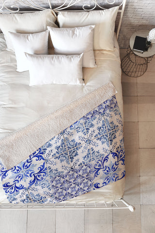Ingrid Beddoes Portuguese Azulejos Fleece Throw Blanket