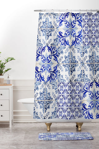 Ingrid Beddoes Portuguese Azulejos Shower Curtain And Mat