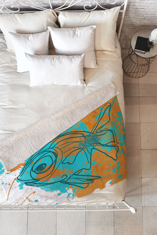 Irena Orlov Aqua Fish Fleece Throw Blanket