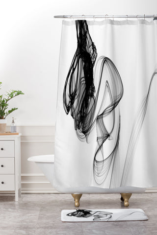 Irena Orlov Black and White Modern Minimal 88 Shower Curtain And Mat